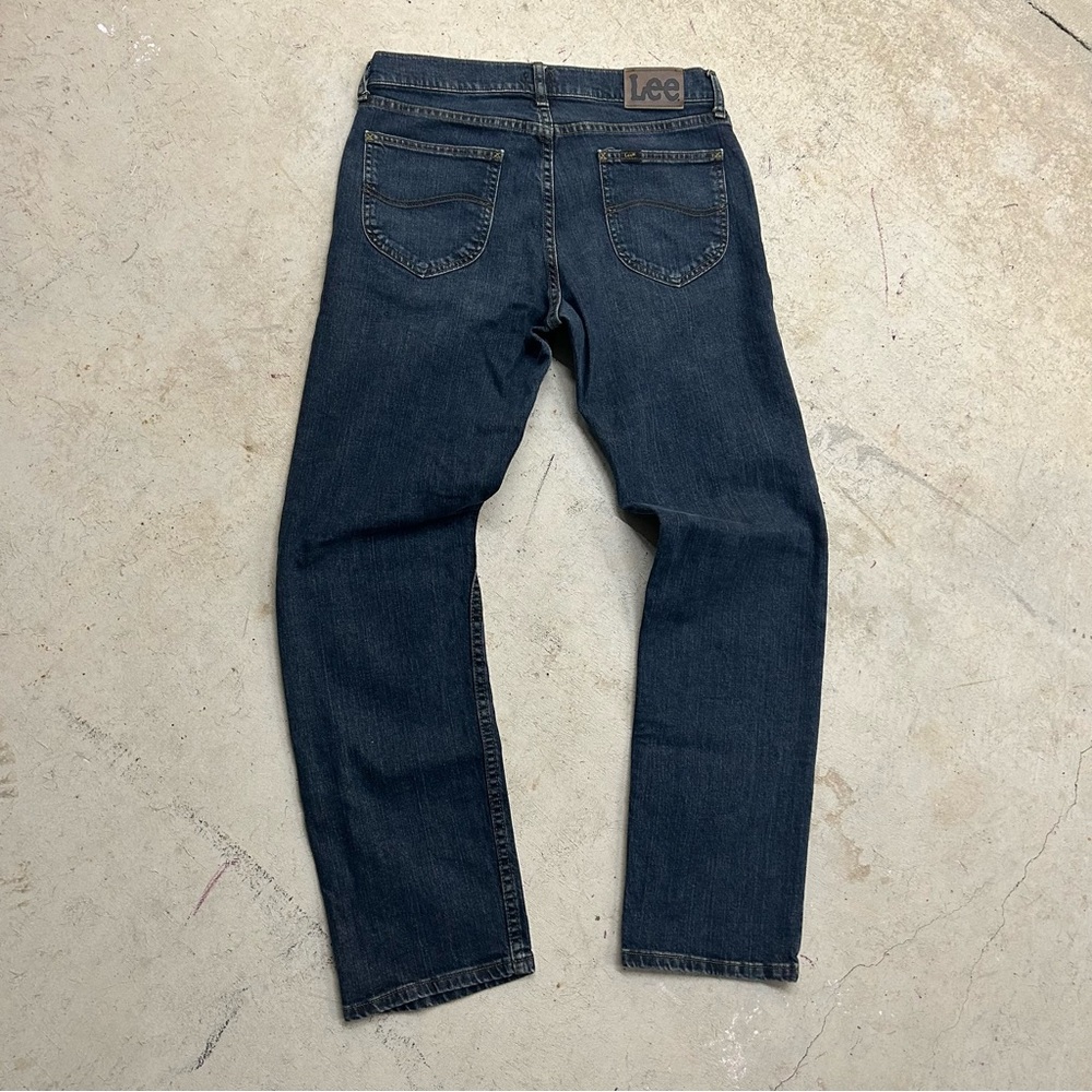 Lee Y2K Straight Leg Regular Fit Dark Wash Denim Pants Men’s 32x32 Embroidered